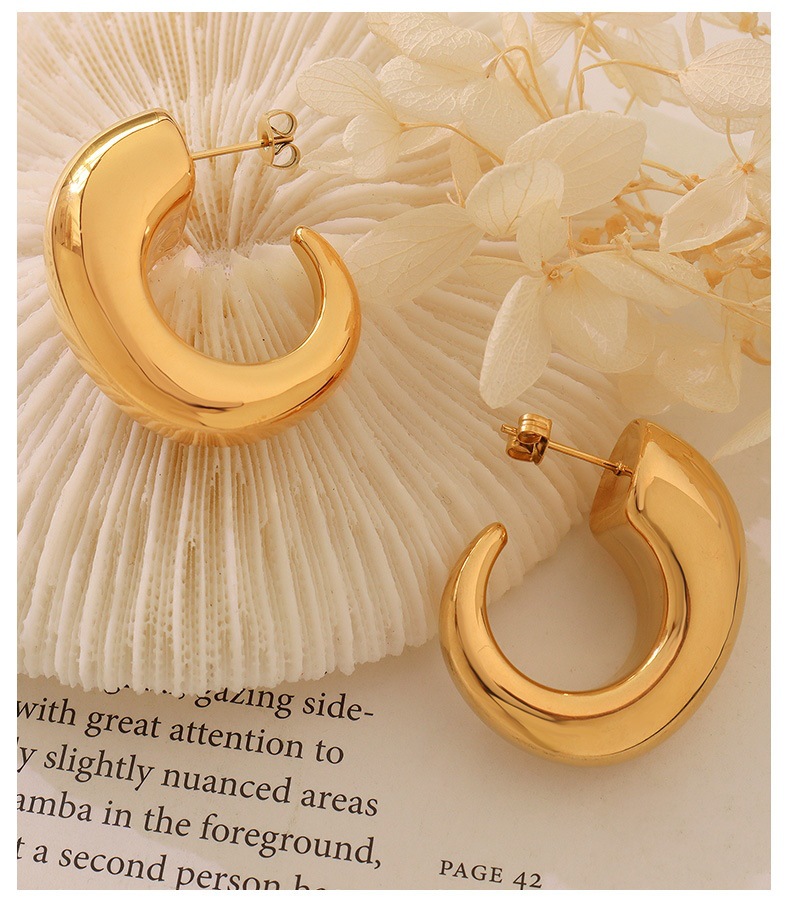 1 Pair Fashion C Shape Plating Titanium Steel Hoop Earrings display picture 4