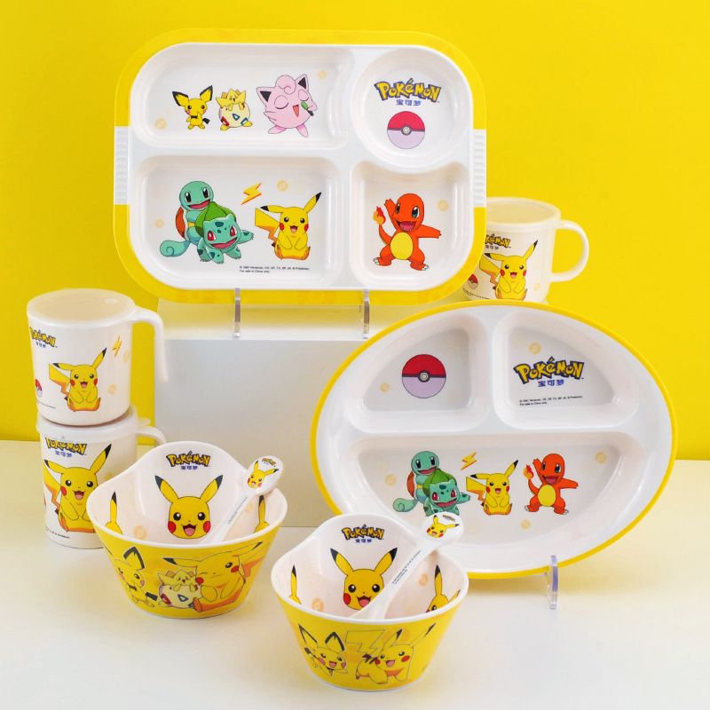 Pokémon Pikachu Kidsren's Bowl Baby Plate Cartoon Divided Milk Cup Spoon Infant Food Supplement Pokémon Pikachu Kidsren's Bowl Baby Plate Cartoon Divided Milk Cup Spoon Infant Food Supplement