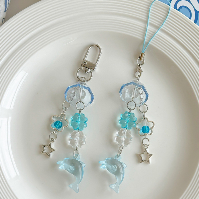 Cross-Border Hot Selling Dolphin Star Wind Chime Cute Girly Sweet Girl Pendant Keychain Bag School Bag Camera Pendant
