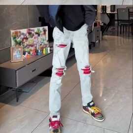 美式高街破洞牛仔裤男士潮流个性时尚乞丐休闲裤痞帅小伙炸街裤子
