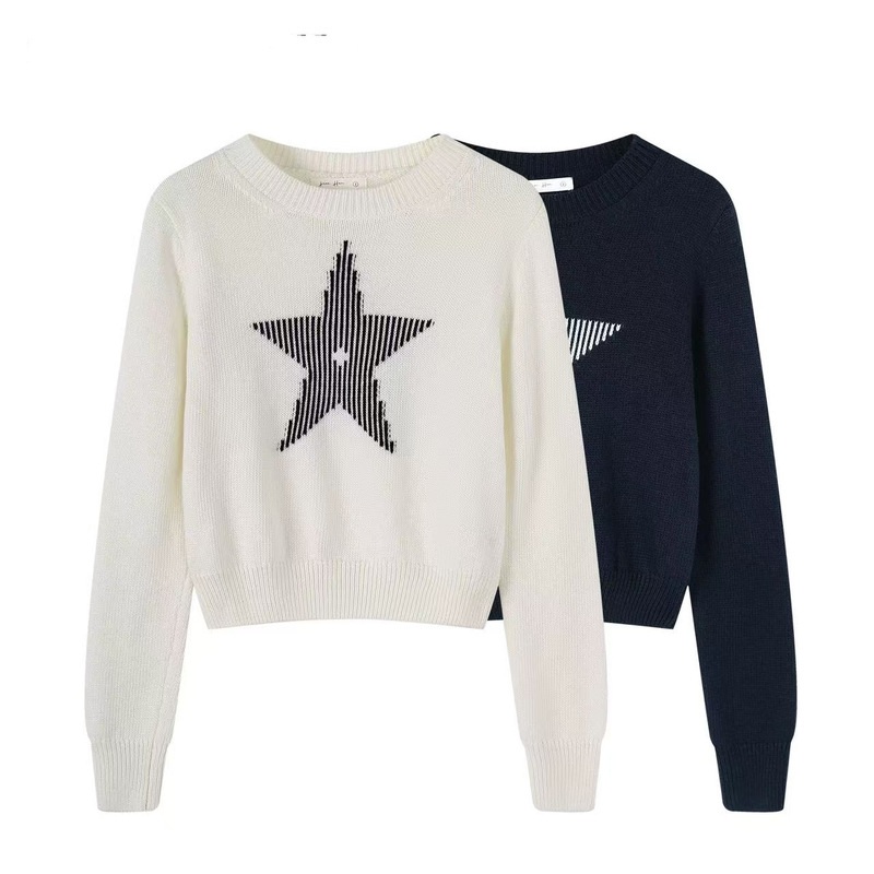 Early Autumn New Style Light Luxury Fashionable Pullover Short Knitwear for Women Autumn and Winter New Star Embroidered Long-Sleeved Knitwear Top