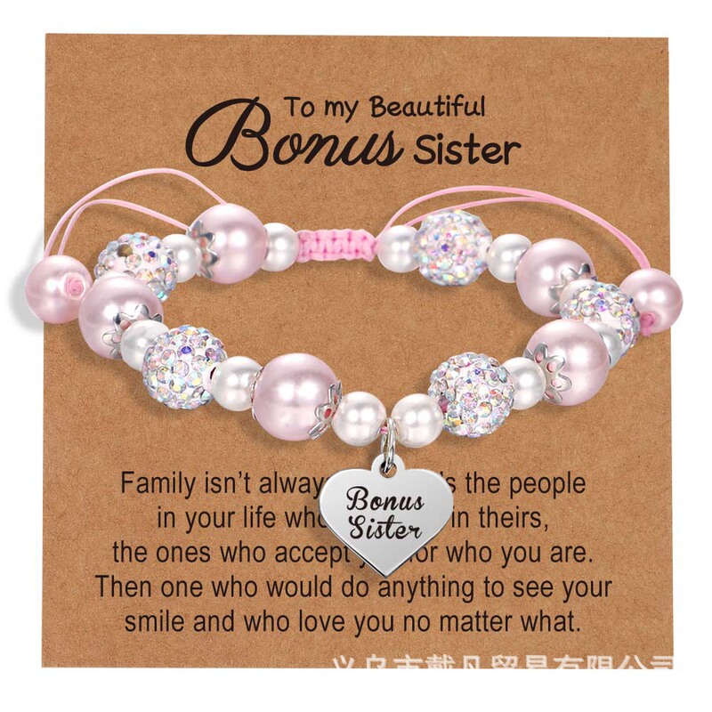 Cross-border bestseller pink Honor Bonus daughter granddaughter gift faux pearl beaded bracelet with card