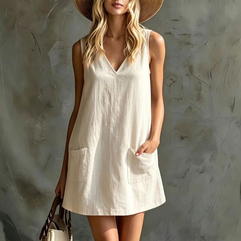 [Factory Direct Sales] 2026 New European and American Amazon Foreign Trade Women's Clothing Made of Cotton and Linen Fabrics, Casual and Comfortable One-Piece Dress
