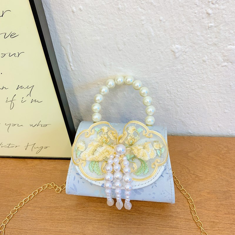 Bolso de princesa de niñas 2025, otoño nueva chica lindos bordillos de encaje mochila bolso de perlas de estilo chino Aisha