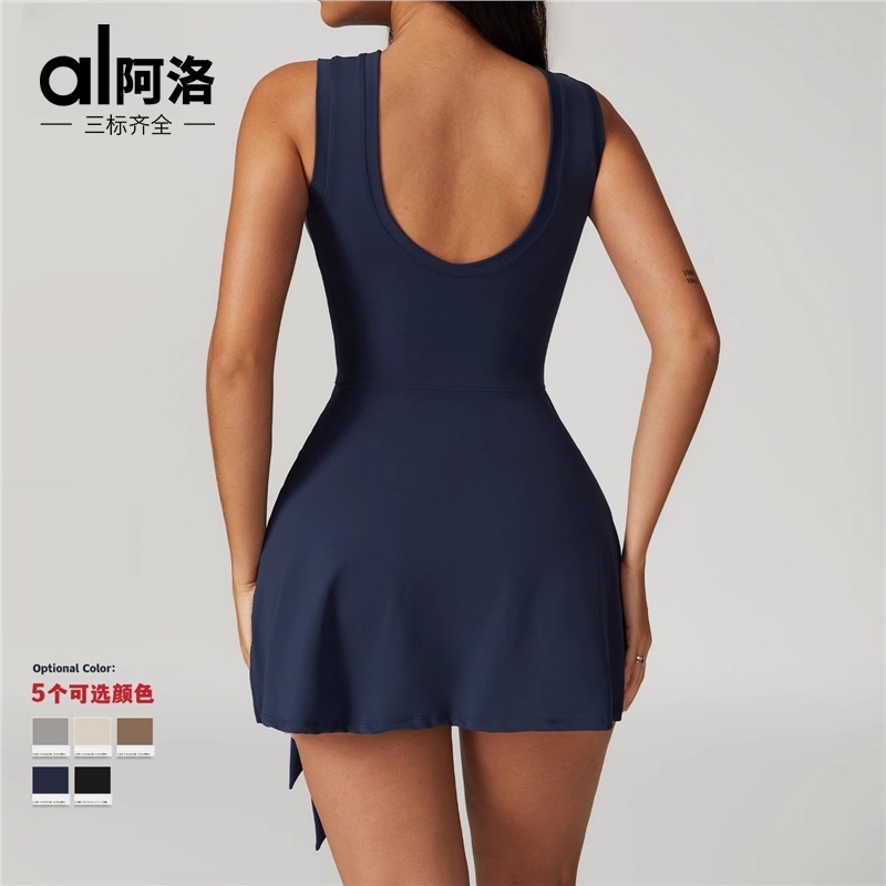 ALO欧美假两件防走光运动休闲连衣裙显瘦绑带设计百搭yoga网球裙|undefined