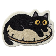 卡通黑猫异形地垫浴室防滑吸水垫卧室床边装饰毯萌趣动物图案地毯