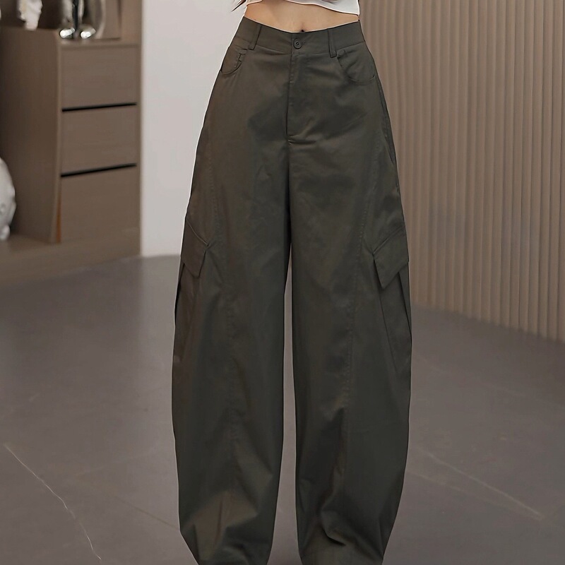 Army Green American-Style Wide-Leg Cargo Pants for Women, Summer 2026 New High-Waisted Loose Casual Rolled-Up Hem Sports Pants Army Green American-Style Wide-Leg Cargo Pants for Women, Summer 2026 New High-Waisted Loose Casual Rolled-Up Hem Sports Pants