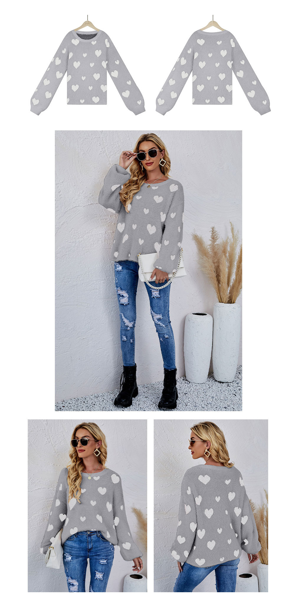 Winter Valentine s Day knitted love long-sleeved round neck commuter sweater  NSWJY118381