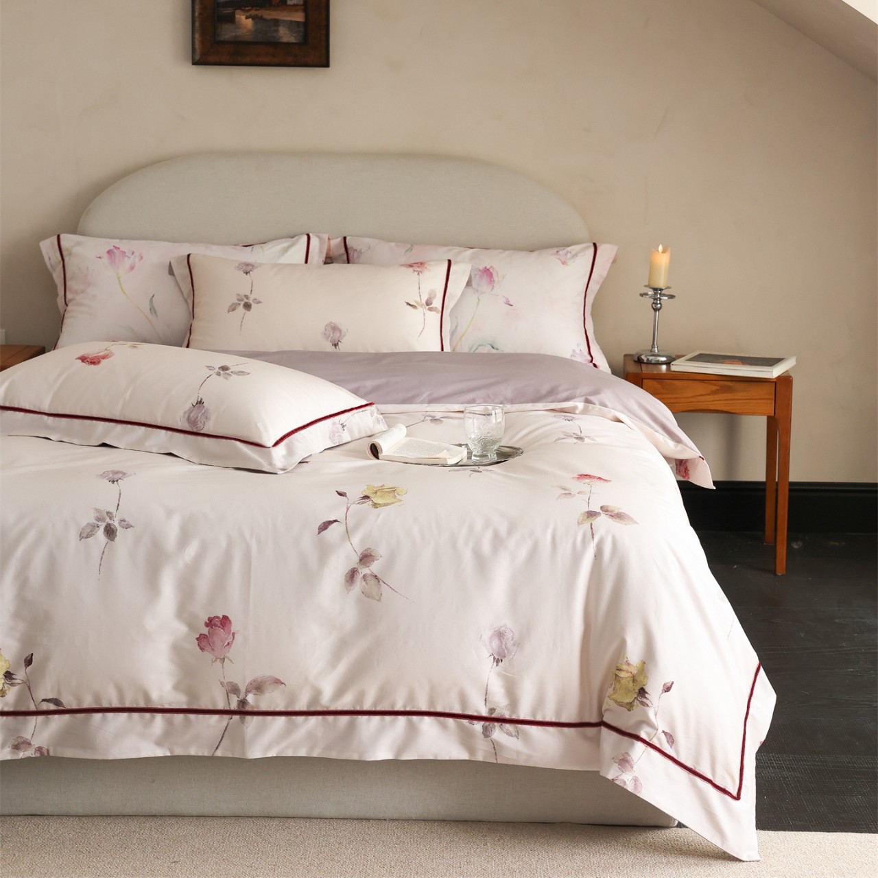 Romantic French Oil Painting Style Rose Super Soft Skin-Friendly Bedding Bedding Four-Season Pure Cotton Long-Staple Cotton Four-Piece Set