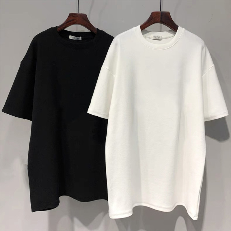 Mid-Length Style with Sharkskin Pants, Brushed Short-Sleeve T-Shirt for Women, Suitable for Layering or Wearing Alone, Thickened Base Shirt for Spring, Summer, Autumn, and Winter