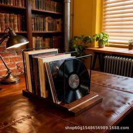 跨境木制唱片收纳架文件收纳架桌面展示架亚克力唱片架可调节书架