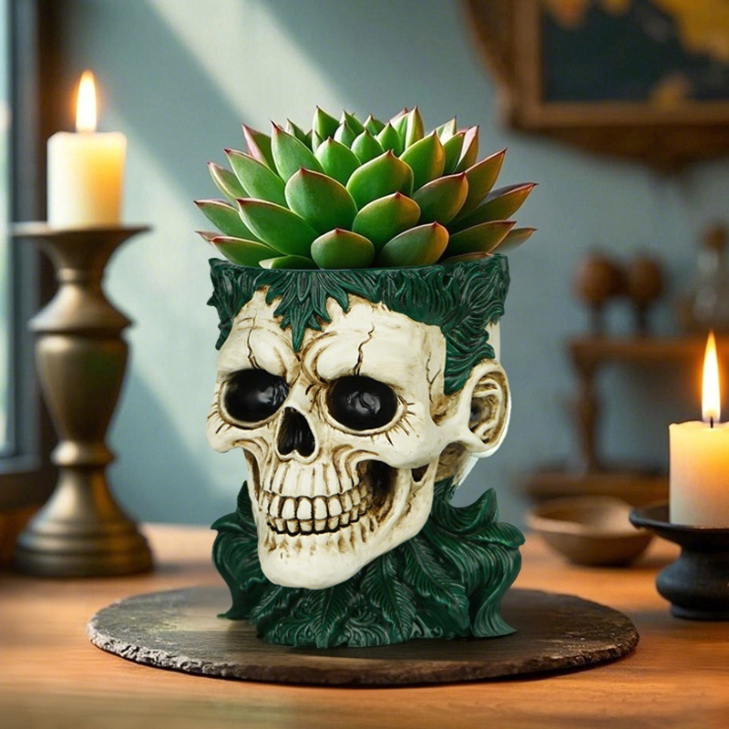 Spot Halloween Skull Flowerpot Resin Ornaments Home Desktop Garden Succulent Green Plant Container Decoration Small Gifts