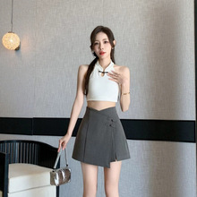 UNMUN新中式国风设计感不规则开叉盘口短裙裤2024夏季高腰显瘦a字