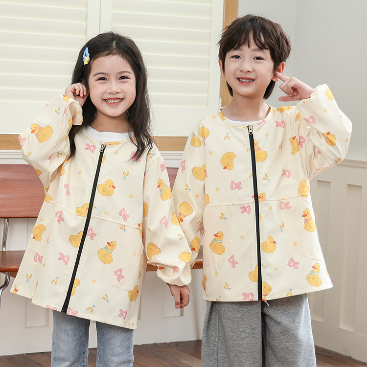 男童罩衣防水长袖中大童羽绒服罩衫小孩防脏女宝宝学生吃饭围裙