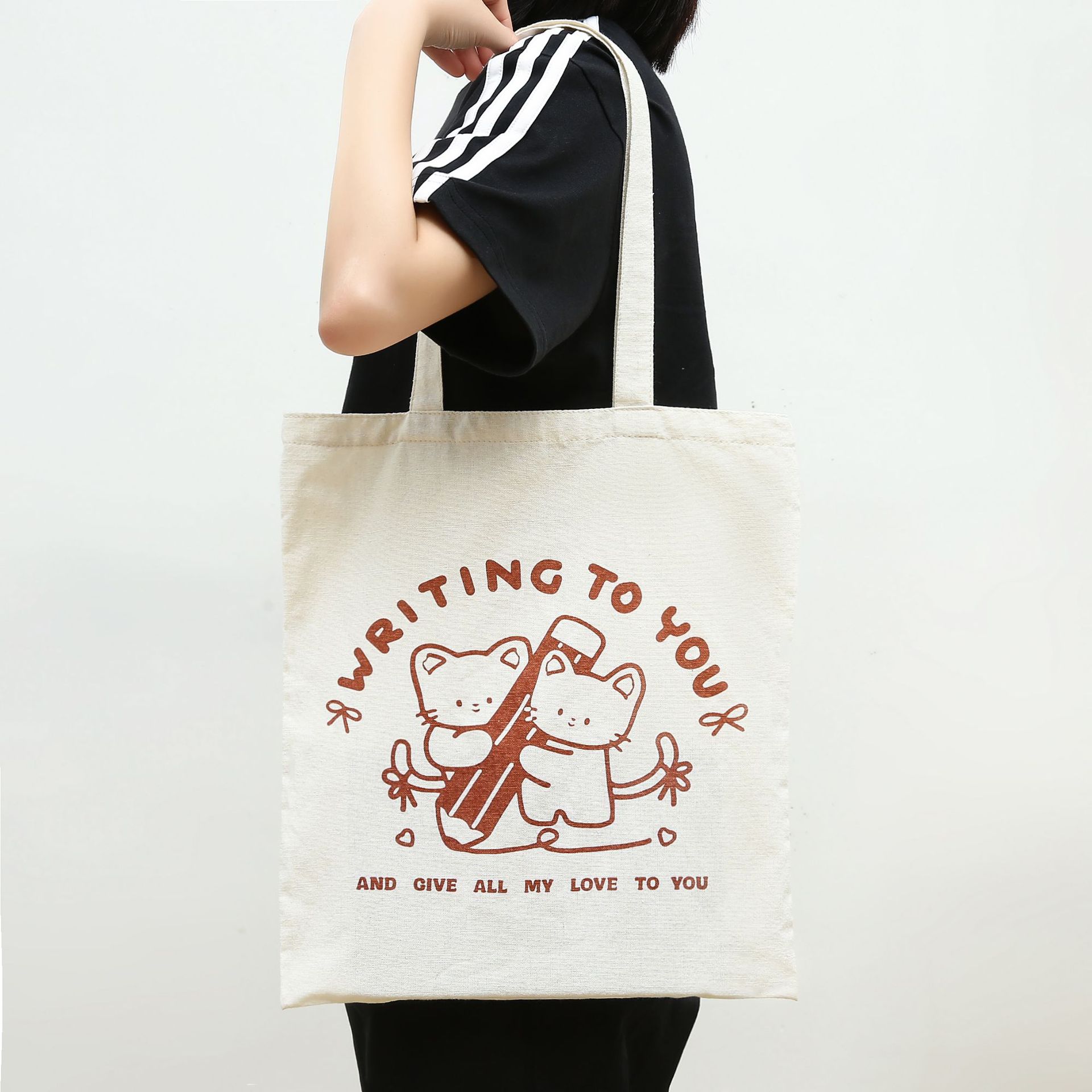 Tela de trigo de mijo bolso de lona de doble cara bolso de lona bolso de compras bolsa de almacenamiento bolsa de artículos diversos