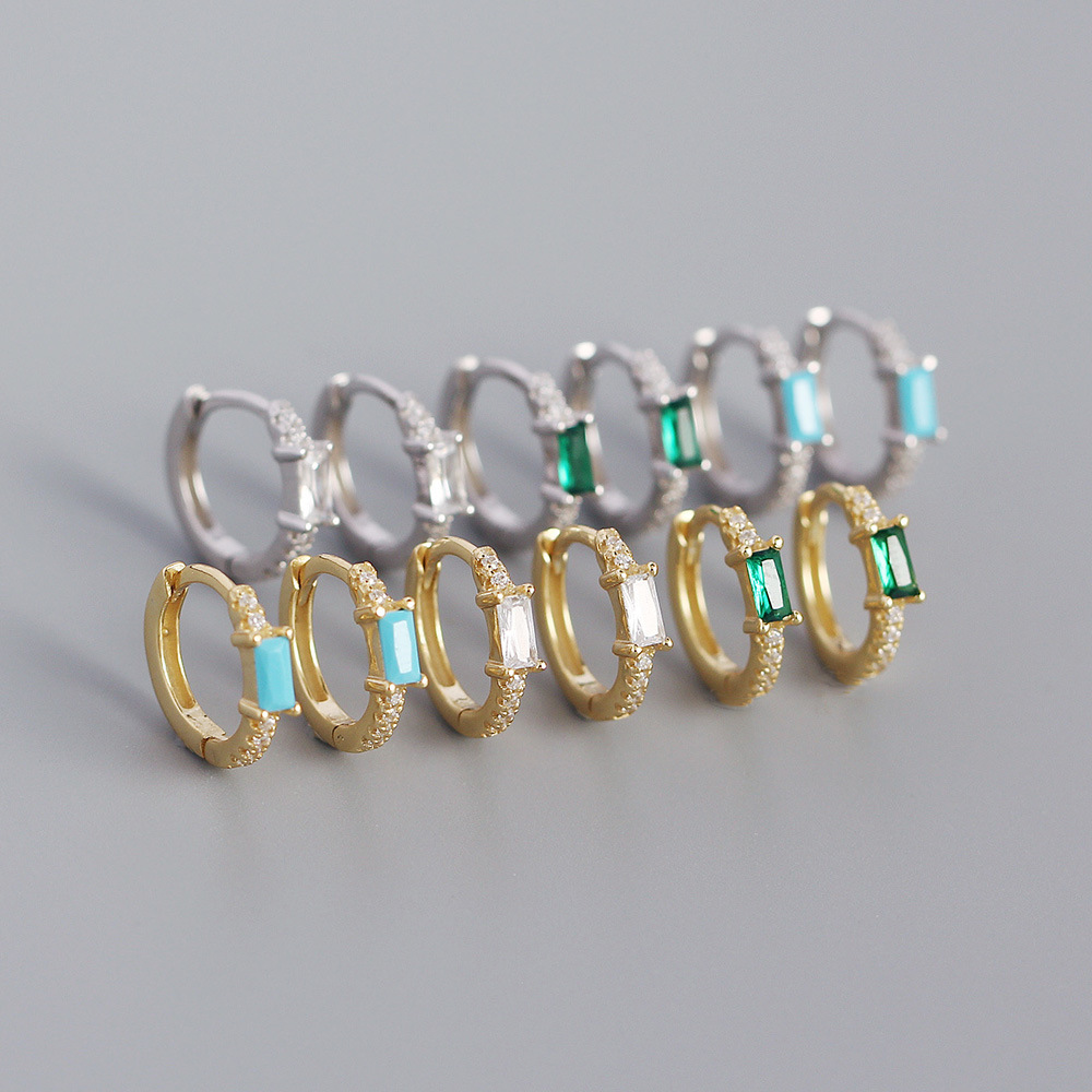 S925 Silver Rectangular Zircon Earrings Wholesale Nihaojewelry display picture 4