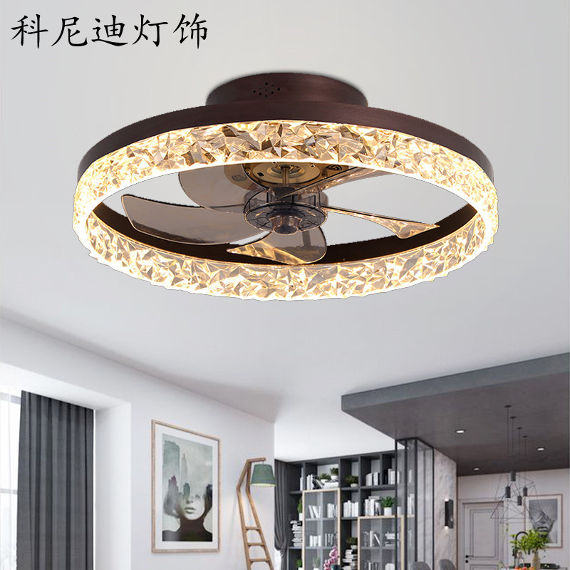 Cross-border living room bedroom ceiling fan lamp dining room balcony LED frequency conversion ceiling fan with lamp household invisible ceiling fan lamp