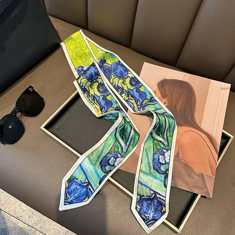 Pequeña correa de cabello para mujeres nuevos estilo coreano inins de moda pinturas al óleo de punta pies pequeños pañuelos largos para atar bolsos cinturón para atar bufandas de cabello