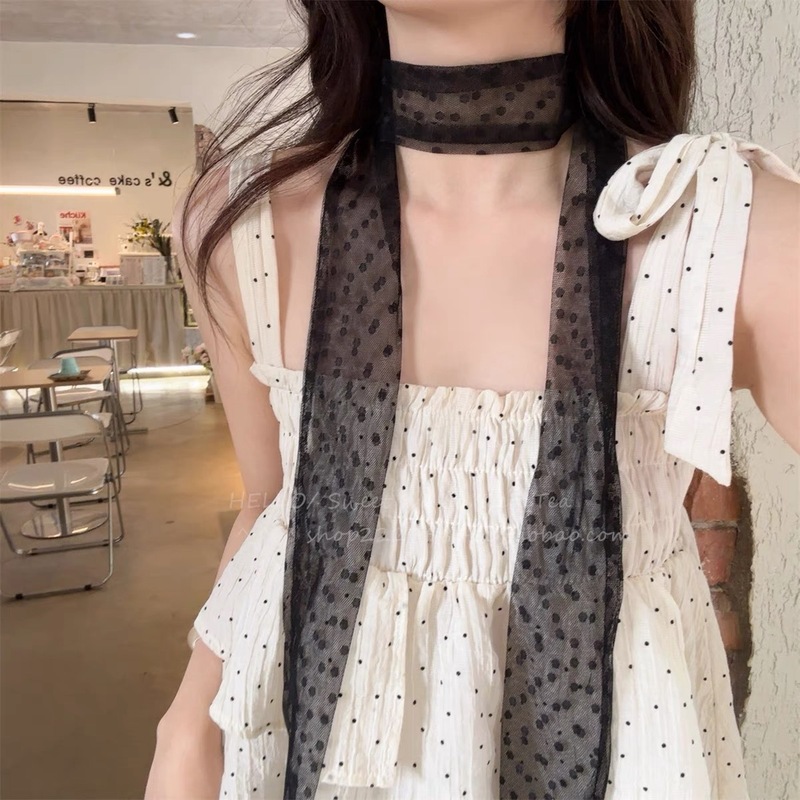 韓国蝶刺繍レースロングシルクスカーフ女性のための春と夏の新しいハイエンド多用途ネクタイネックアクセサリー|undefined