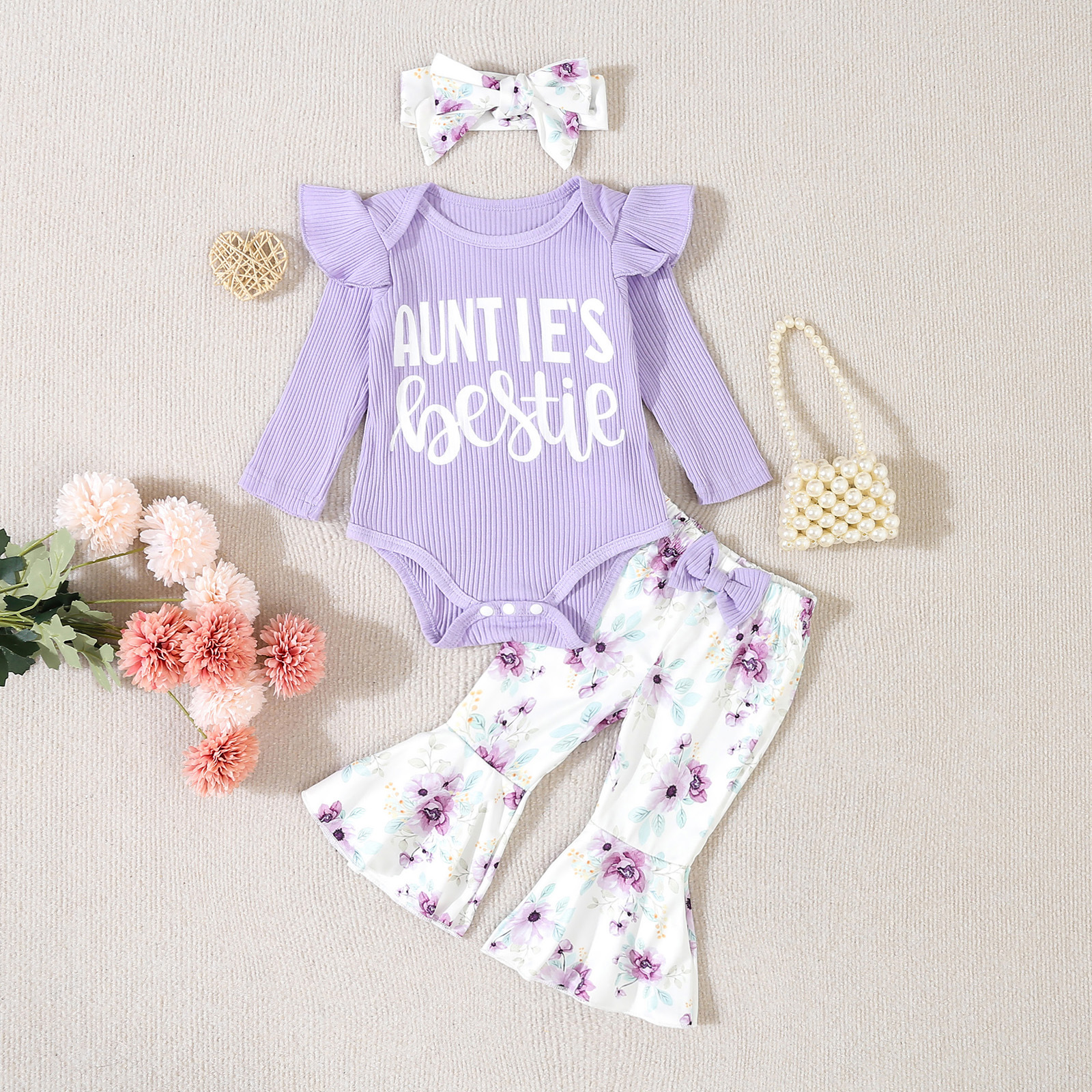Baby oneie children' clothing, long crawling clothe for infant and young children, two-piece et of bell bottom_voghion.com