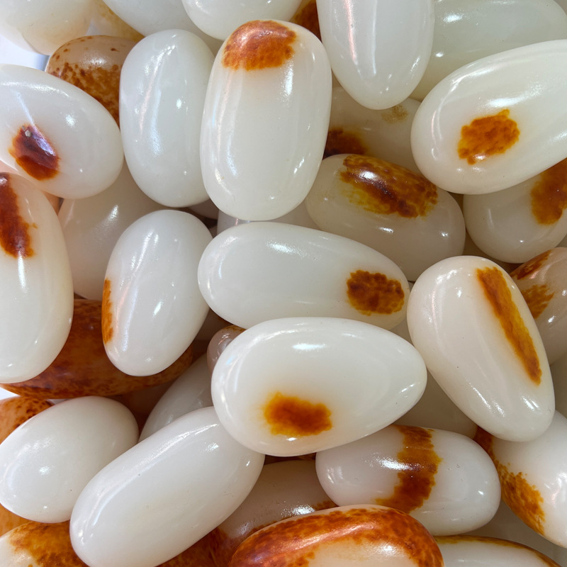 Afghan Jade Handle Piece with Seed Material, Natural Shape Handle Piece, Skin-Colored for Men, Handheld Item, Mutton Fat White Jade Elliptical Raw Stone