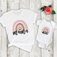 速卖通热卖跨境图案彩虹 mama mini 全家亲子装t恤家庭外贸亚马逊