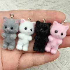樹脂植毛かわいい立体猫熊ストラップdiy手作り耳飾り車載部品材料卸売り