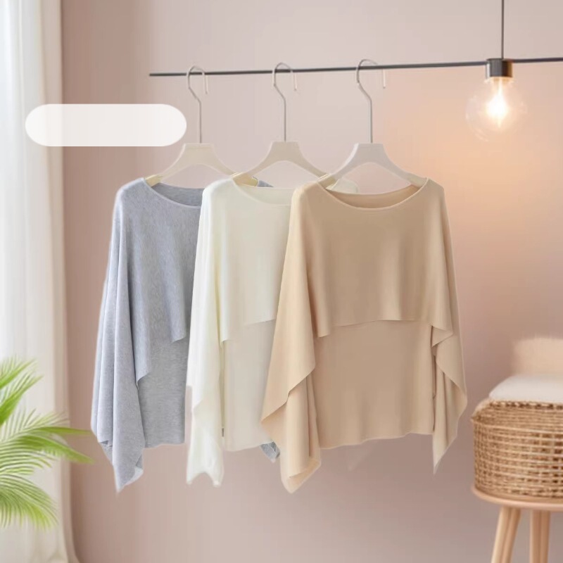 Lyocell Tencel Off-The-Shoulder Layered Knit Sweater for Women, Loose Cape-Style Top, New Spring/Summer Long-Sleeve Sweater Lyocell Tencel Off-The-Shoulder Layered Knit Sweater for Women, Loose Cape-Style Top, New Spring/Summer Long-Sleeve Sweater