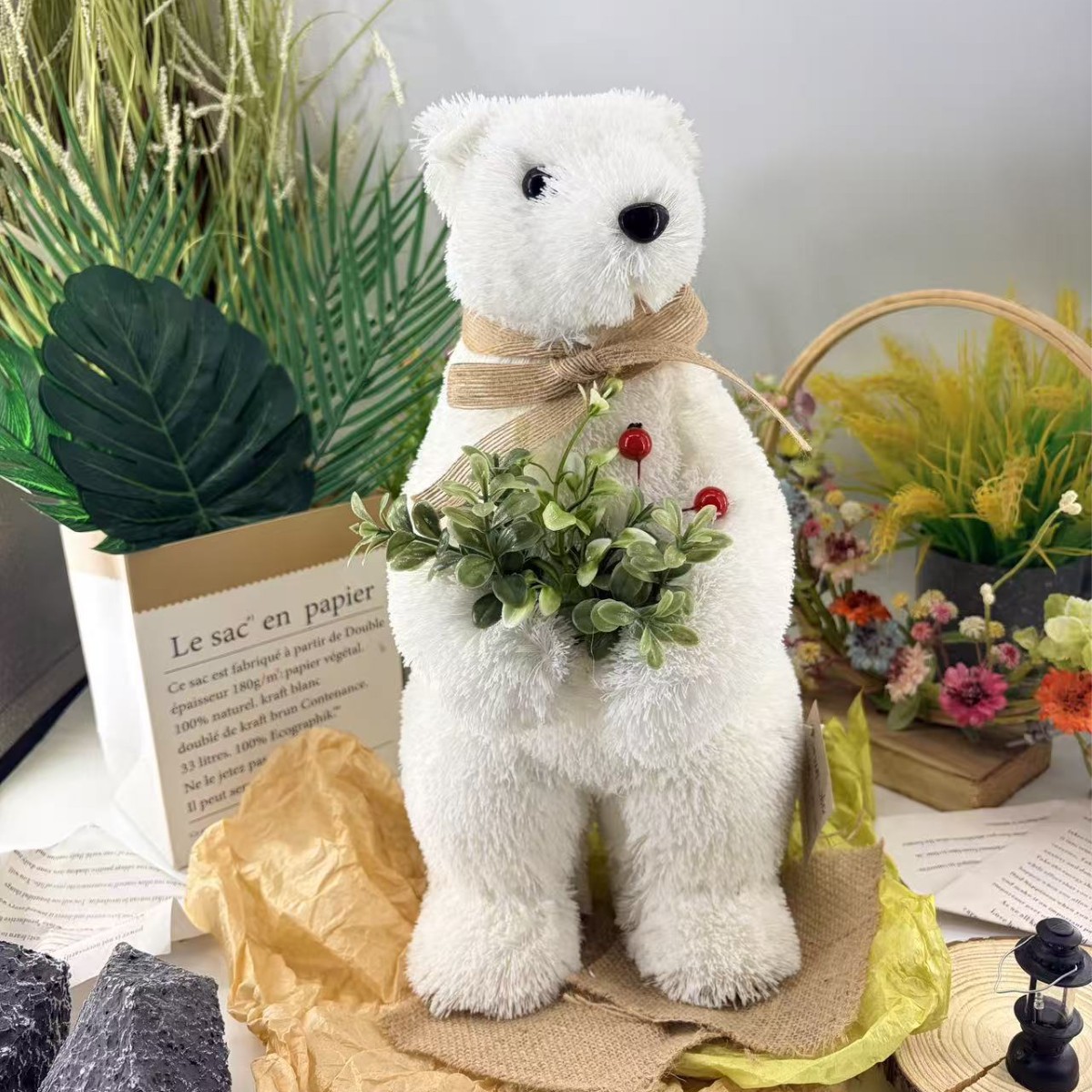 Cintas marrones de hoja verde de mano oso blanco artesanías de Navidad decoraciones en línea decoraciones de tiendas del hogar al por mayor image 3