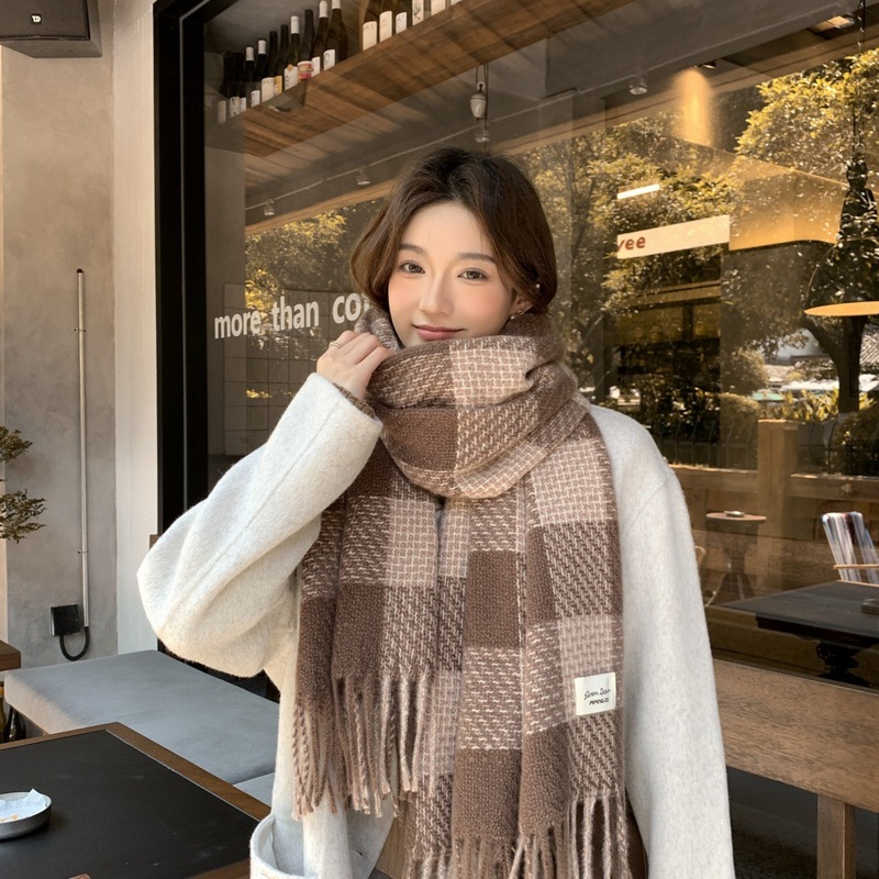 美拉德格纹方块围巾女简约披肩两用冬季保暖围脖流苏时尚2025新款|undefined