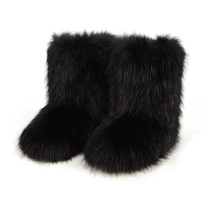 Mid‑calf warm boots, European style, high‑quality faux‑fur mid‑length, sizes 36–46