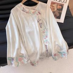 新中式国风重工刺绣提花刺绣衬衫夏季复古圆领宽松减龄年轻款上衣