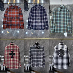 24SS新款Chrome Hearts 克罗伈秋季休闲时尚格子拼皮十字衬衫系列