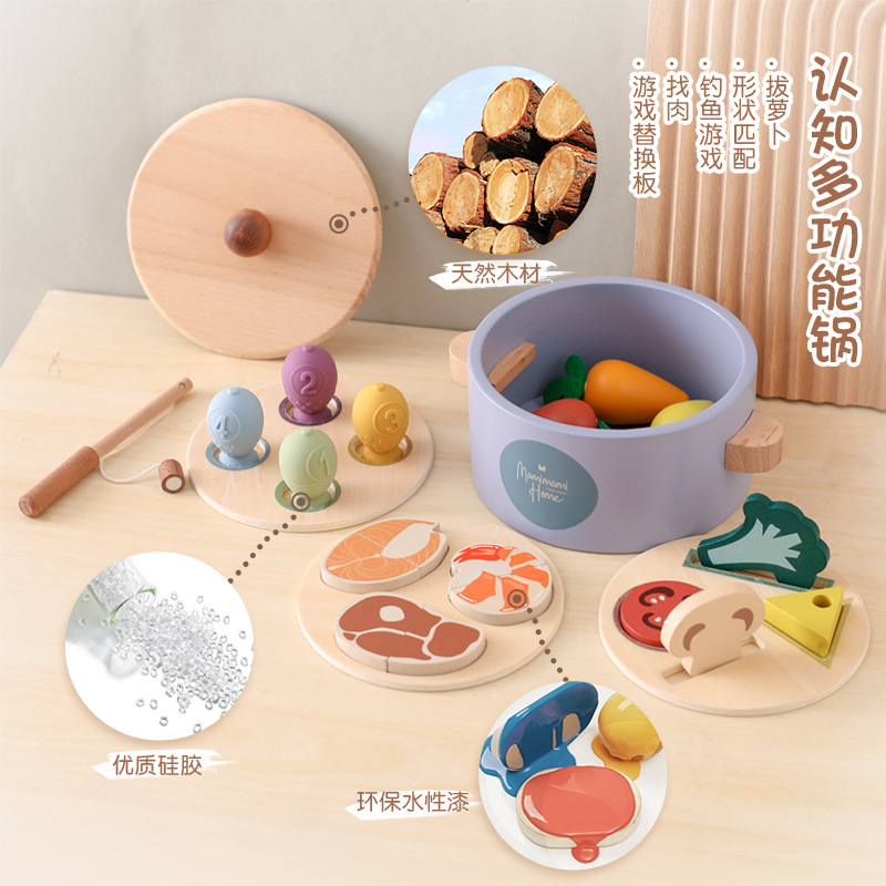 Children's Wooden Pretend Play Toy Carrot Pulling Fishing Tabletop Game Shape Matching Interactive Toy