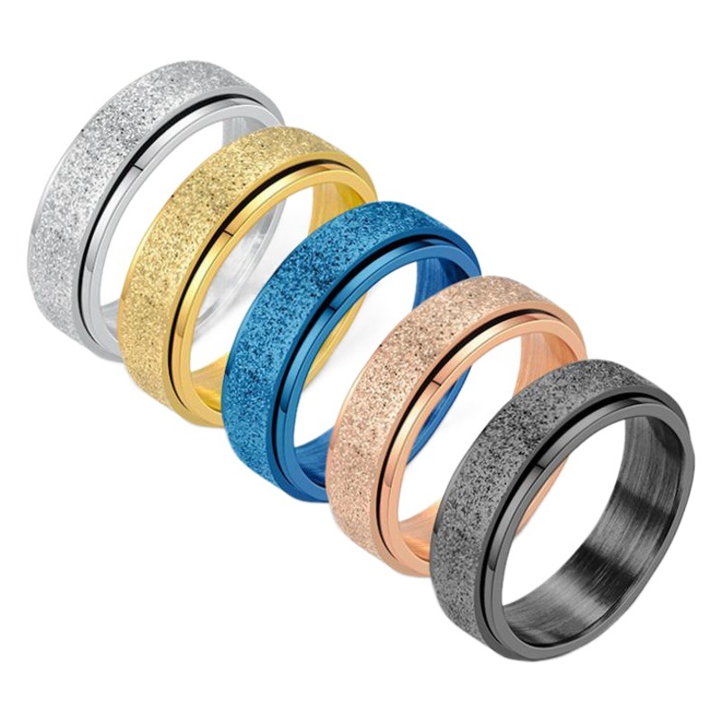 European and American Cross-Border Popular Rotatable Titanium Steel Frosted Ring for Women, Anti-Anxiety and Decompression Couple Ring, Hand Jewelry Wholesale
