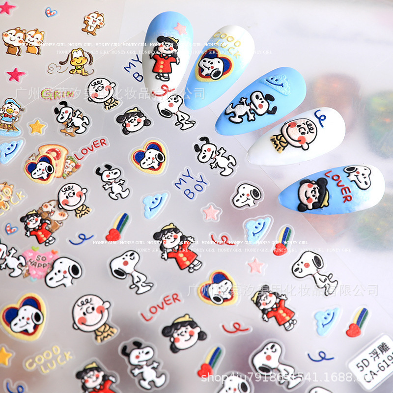 Internet Celebrity Cartoon Snoopy Dog Mickey Mouse Little Squirrel Stereo Relief Nail Art Sticker Waterproof Nail Sticker Decoration