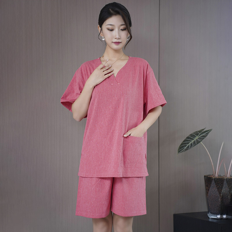 부드러운 린넨 수박 레드 스몰 라운드 넥 여성용