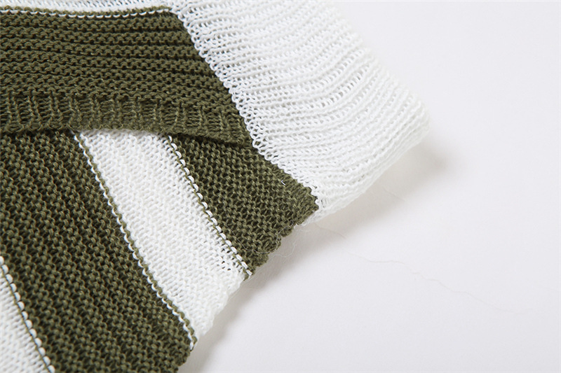 Women Clothing Autumn Polo Collar Short Sleeve Striped Color Matching Knitted Short Slim Hip Skirt Set