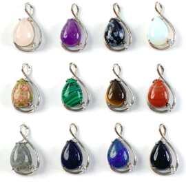 跨境热卖天然宝石水滴形吊坠时尚简约多材质水晶半梨型项链玛瑙