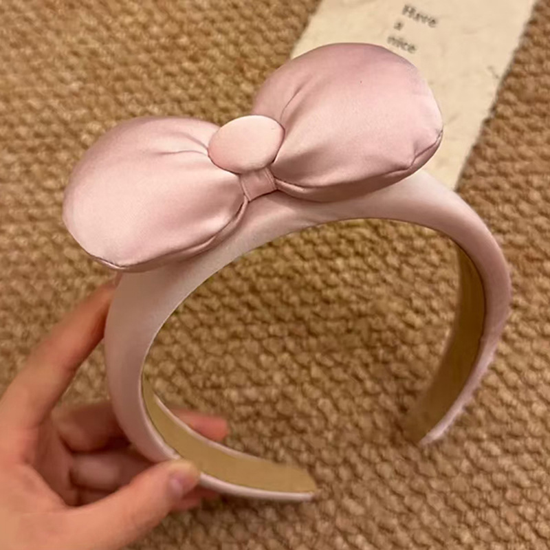韩系粉色缎面饱满蝴蝶结宽边发箍女高级感头箍发卡日常外戴发饰|undefined