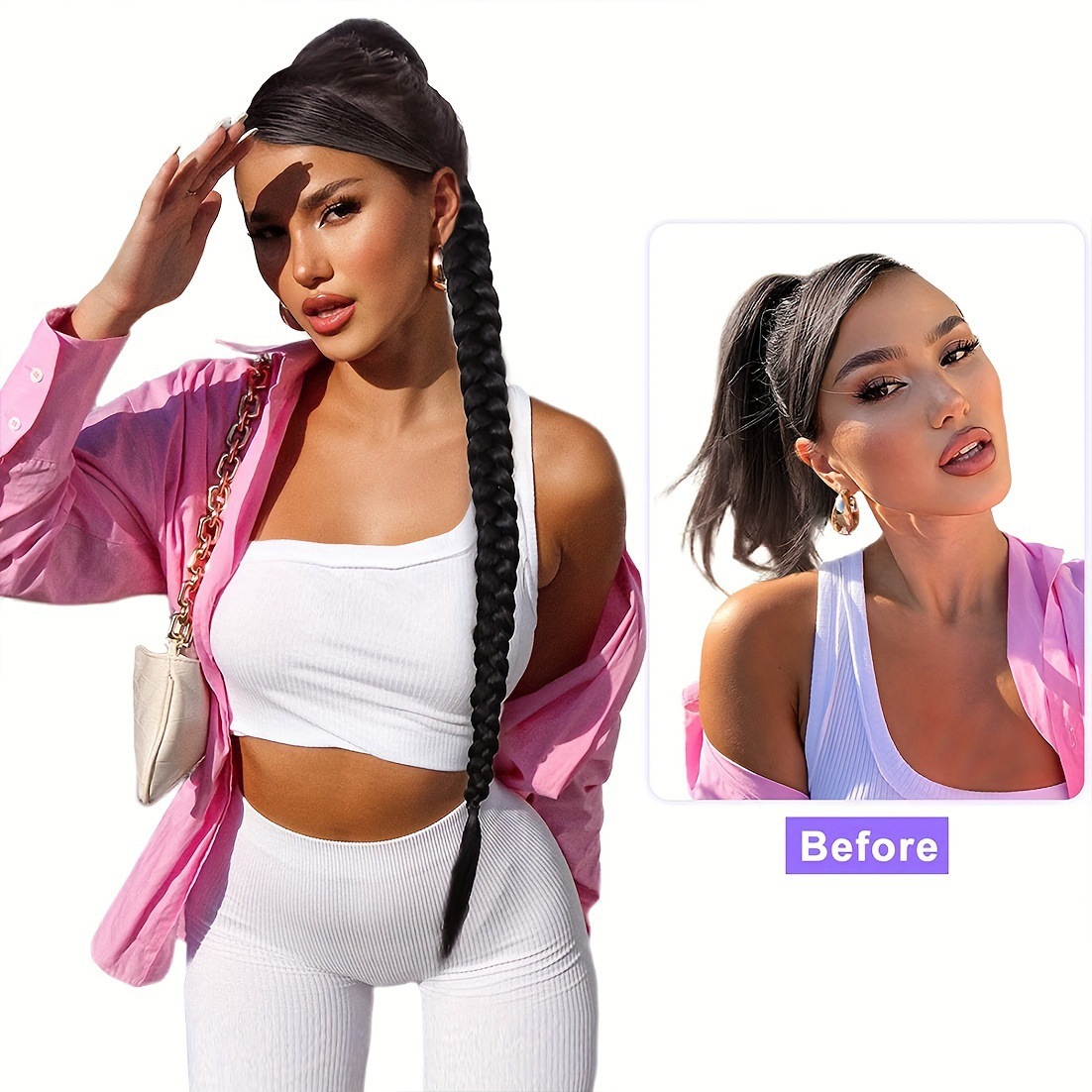 26 pulgadas trenza larga cola de caballo con banda de goma de alta temperatura suave pieza de cabello mujer uso diario peluca sintética trenza