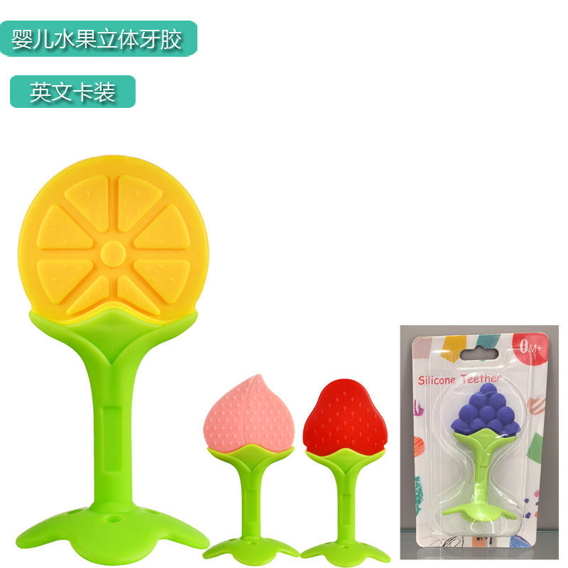Inglés Tarjeta de silicona bebé mordedor fruta forma mordedor recién nacido de dos colores tridimensional mordedor teether palo
