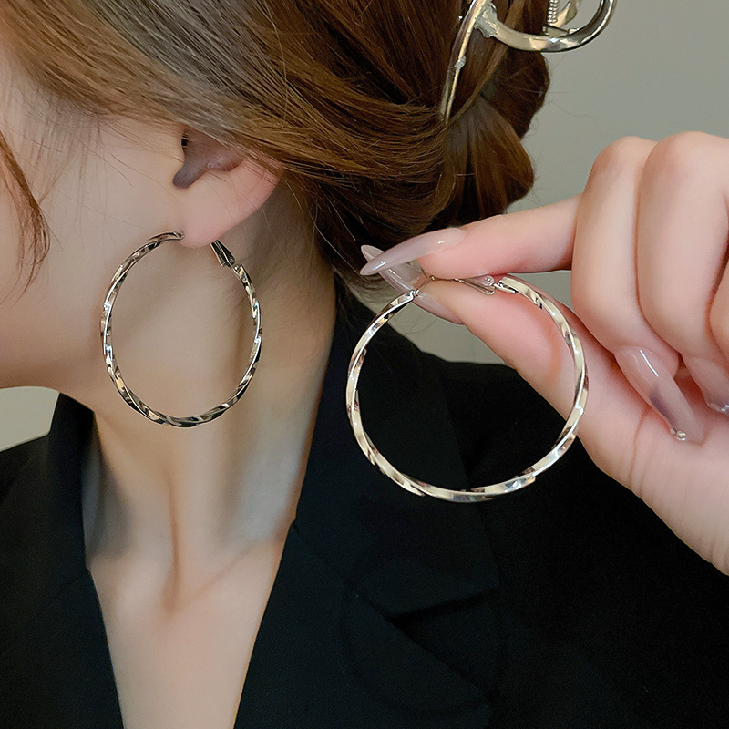 Pendientes ovalados simples de aguja de plata Pendientes de tendencia de personalidad transfronteriza europea y americana Pendientes de diseño de todo fósforo de nicho al por mayor