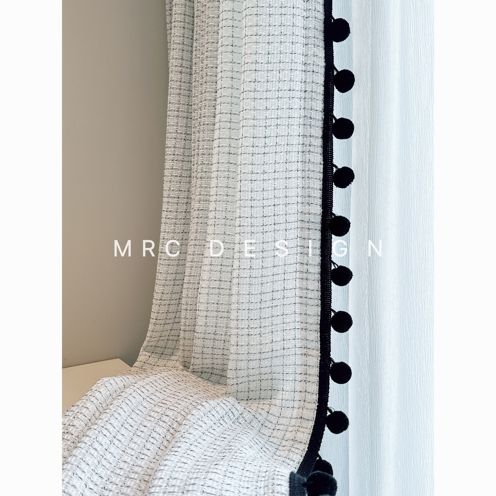 Black and White Small Fragrance Style Window Screen Designer Niche High-End Bedroom Living Room Balcony Cotton and Linen Floor-To-Ceiling Window Screen