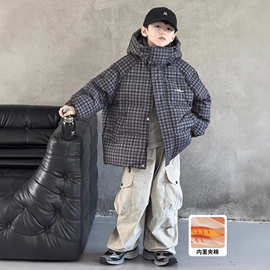 《2025爆款韩国男款中大童外套时尚百搭保暖冬季棉服连帽款外套