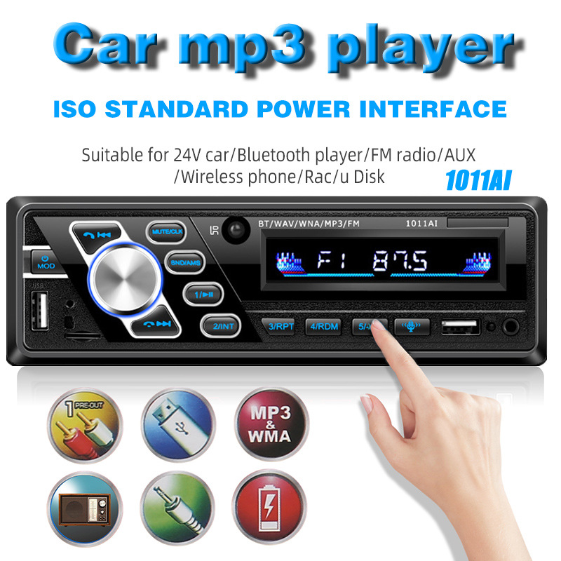 24V Truck Single Spindle Car Bluetooth Hands-Free Mp3 Player USB Card Fm Radio 1011Ai