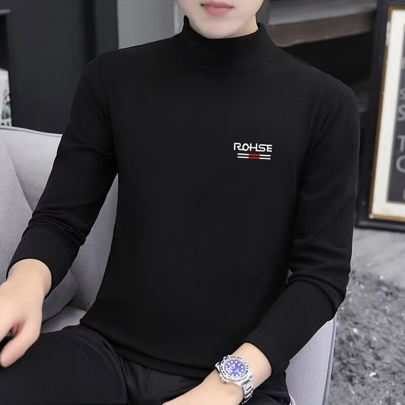 Origen fabricante camiseta de manga larga para hombre primavera y otoño nuevo estilo de hombre de terciopelo alemán cuello medio camisa de fondo color sólido delgado y versátil