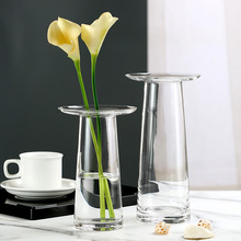 简约加厚平口玻璃透明花瓶个性小口花器插花家装客厅餐桌艺术摆件