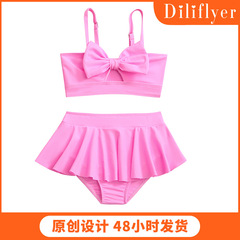 Children's Swim Suit Set with Cute Bow and Fringe Short Skirt - Wholesale Swimwear for European and American Girls