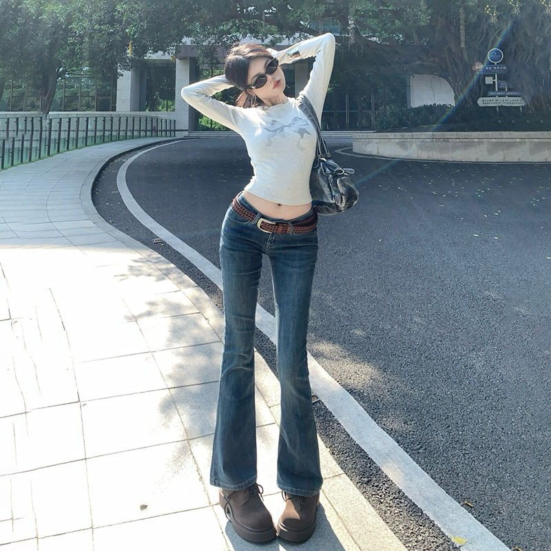 YC& Amerikaanse stijl retro jeans met lage taille, stretch, slim fit, veelzijdig en uitlopend model voor dames & broeken met extra lange pijpen_voghion.com